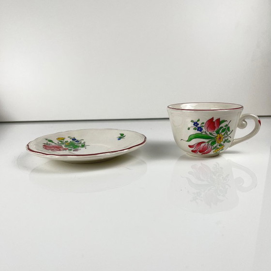Image 1 of Set of 4 coffee cups with saucers, Streetlight pattern by KG Lunéville
