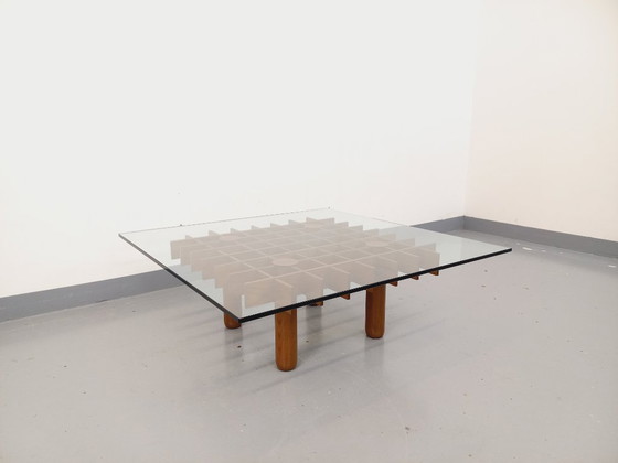 Image 1 of Vintage square Italian coffee table Kyoto by Gianfranco Frattini for Knoll in ash wood and glass from the 1970s