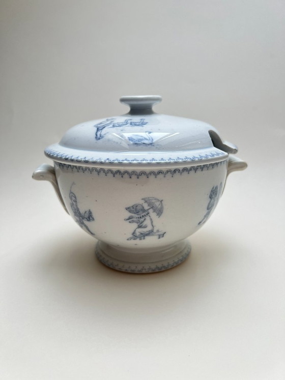Image 1 of Antiguo U&C Sarreguemines Passe Temps Sopa Tureen Écuelle Loza Francesa Terre de Fer Faience Faience