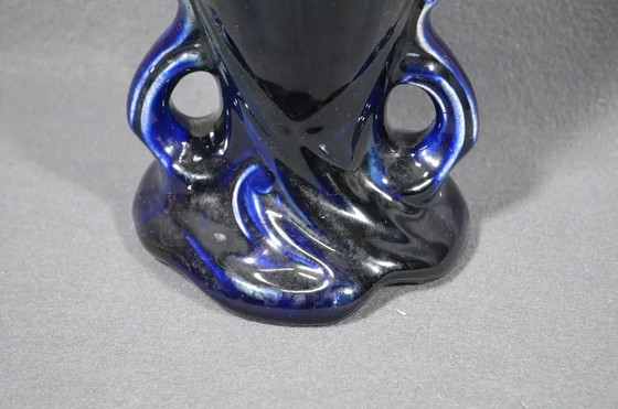 1920s Belgian Art Deco Thulin Model 1943 Blue Drip Glaze Ceramic Vase (photo 3 of 11)