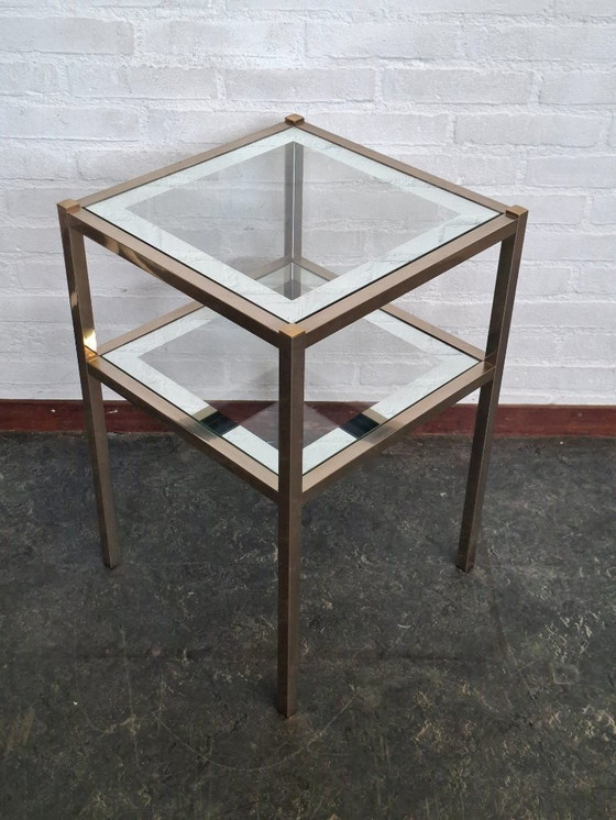 Image 1 of Hollywood Regency Brass Two-Tier Mirrored Side Table