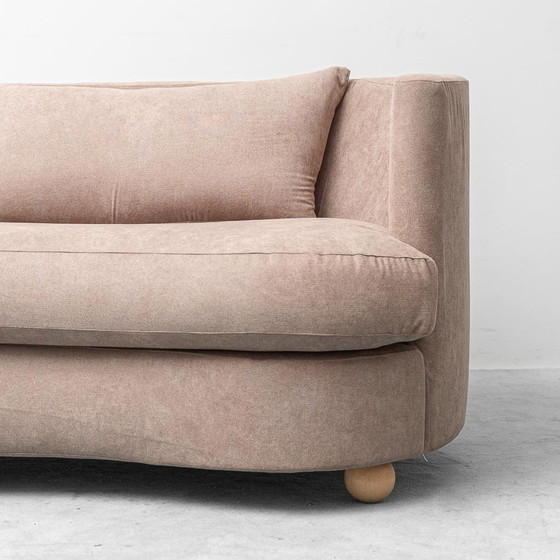 Divano curvo vintage in tessuto marrone – design italiano anni '70 modernariato – Sofà, Wood (photo 5 of 12)