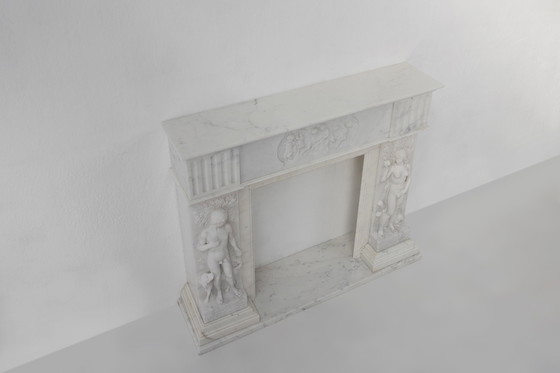 Image 1 of French Carrara Marble Fireplace with Adam and Eve Decoration