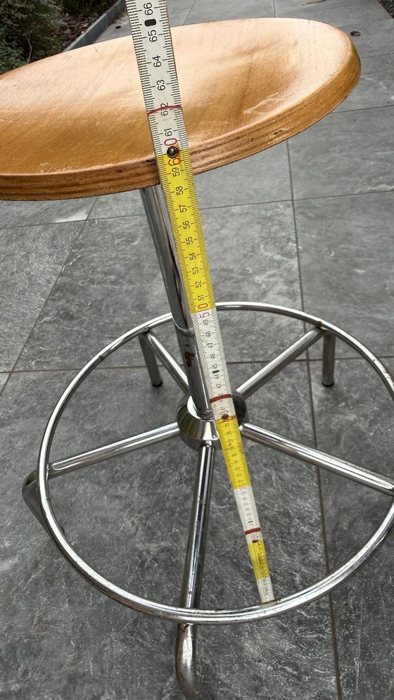 Sgabello Industriale Vintage Regolabile – Legno & Cromo – Sgabelli, Metal, Wood (photo 4 of 5)