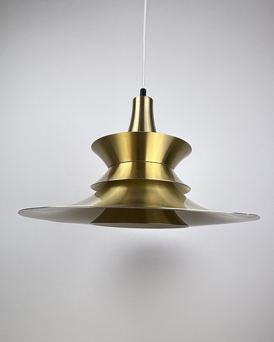 Image 1 of Lyskær Belysning Deense moderne koperen hanglamp, Spoetnik Design, Space Age, jaren 60, 70, industrieel ontwerp, minimalistisch,