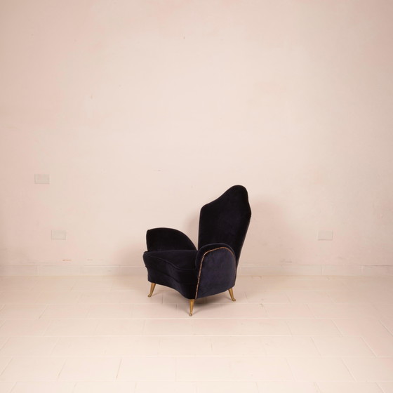 Cesare Lacca Mid Century Moderner italienischer Samt-Sessel für ISA Bergamo – Aluminium, Wood (photo 8 of 27)