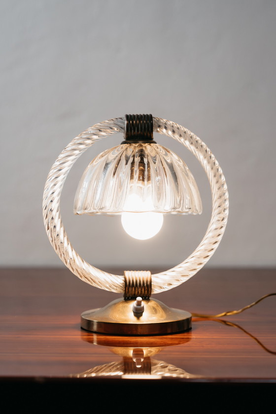 Image 1 of Barovier & Toso Pair of Murano Glass and Brass Lampshades, 1950s Vintage