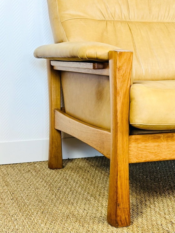 Image 1 of Ensemble de salon complet en cuir naturel et chêne, 1960, Set de 3