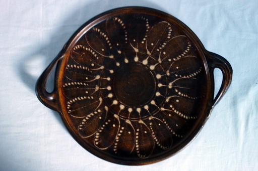 Large vintage glazed pottery tray