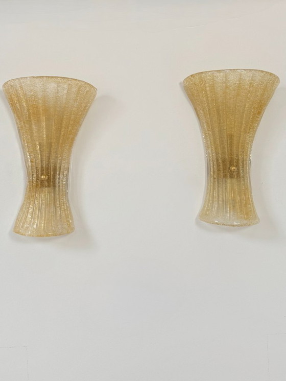 Image 1 of Coppia di applique da parete vintage in vetro di Murano stampato e pressato, Italia, 1980