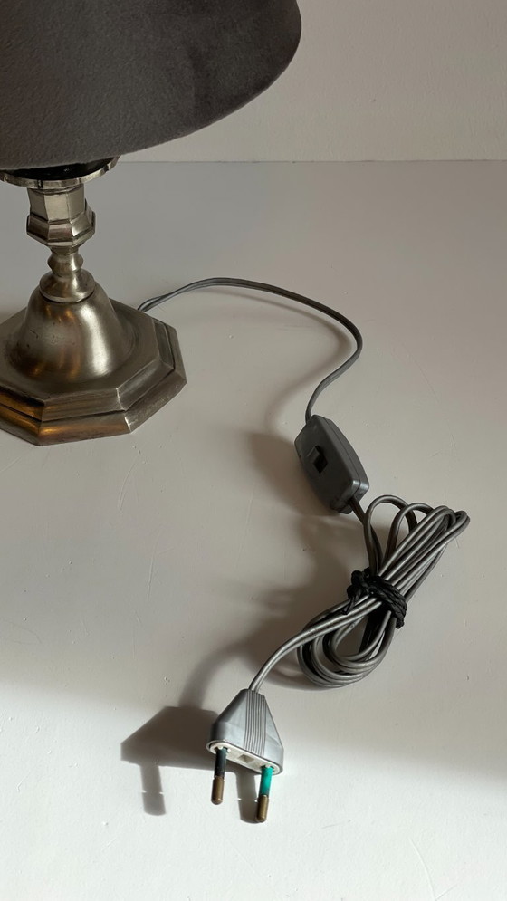 Image 1 of Silver and Velvet Metal Candlestick Lamp
