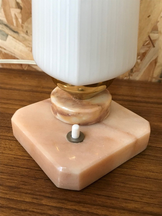 Image 1 of 2 vintage marble and opaline lamps from the 70s