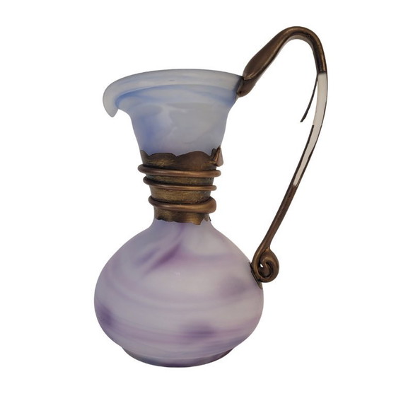 Image 1 of Violet glass jug with gold decorations, 80's - France