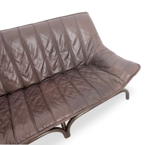 Image 1 of Canapé italien style années 50, design bambou, cuir marron