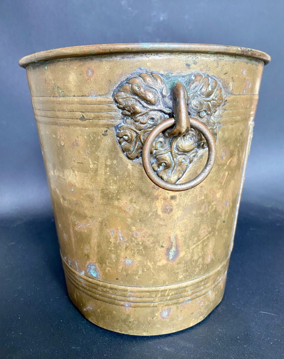 Image 1 of Antiker französischer Champagnerkühler „Champagne Avize Giesler“ – Messing-Eiskübel, Art-déco-Zeit