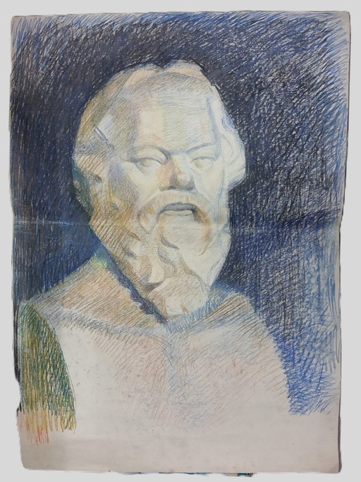 Disegno a pastello vintage di Socrate 70x50 cm