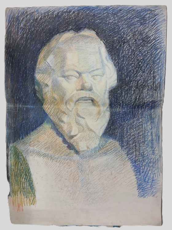 Image 1 of Vintage krijttekening van Socrates 70x50 cm