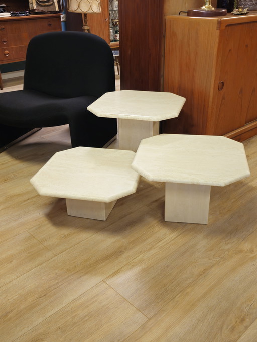 Vintage Travertine Marble Stone Side Tables Coffee Table Tables