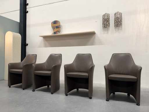 4 Leolux Lirio Sillas de comedor cuero marrón