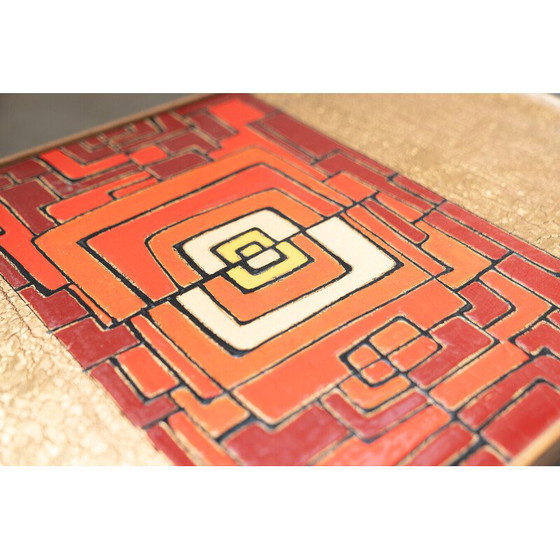 Image 1 of Vintage salontafel in afrormosia, ijzer en gekleurde hars, Italië 1950