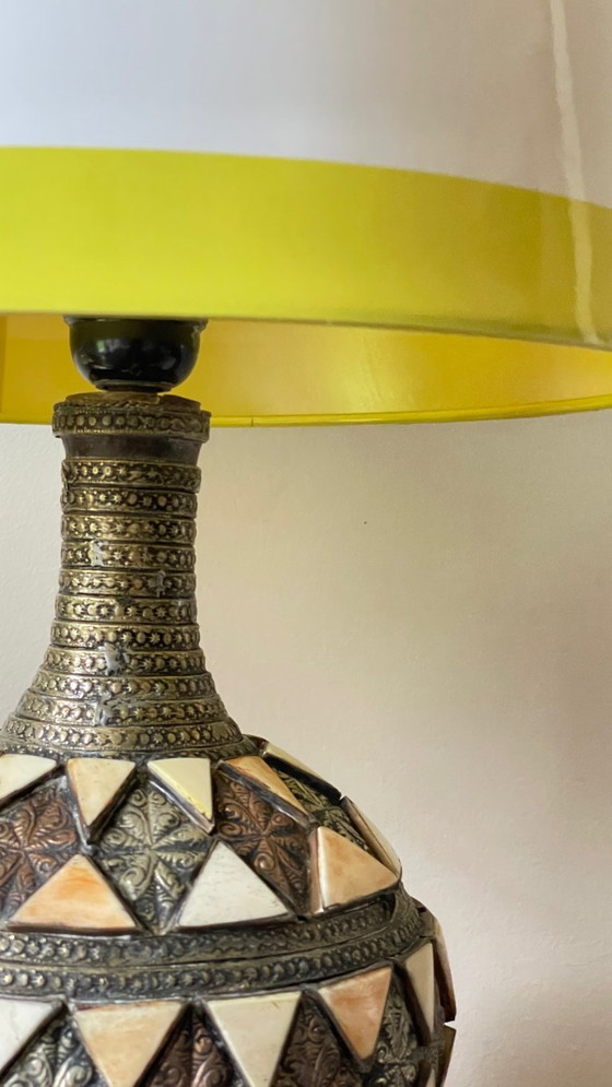 Image 1 of Vintage handgemaakte lamp, aardewerk en verzilverd metaal