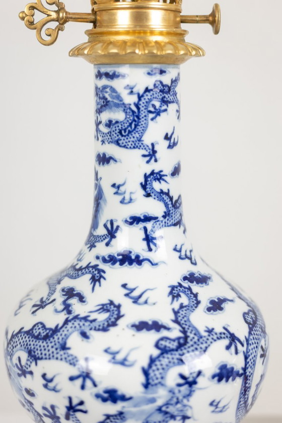 Image 1 of Pair of porcelain lamps decorated with dragons and gilt bronze. Circa 1880