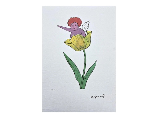 Naar Andy Warhol, Engel in narcissen, jaren 1980, lithografie – lithos zeefdrukken, Paper