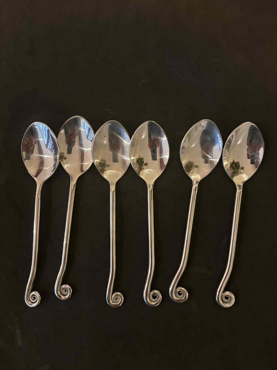 Image 1 of Set di posate a spirale Jean Dubost: posate French Twist, decoro brutalista