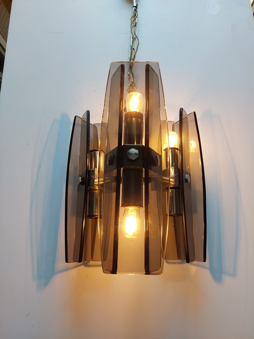 Veca Pendelleuchte aus italienischem Glas mit 6 Leuchten, 1970er Jahre