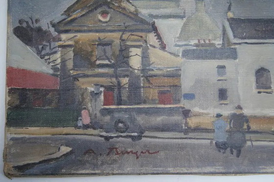 Mitte 20. Jahrhundert "Die Kirche" Impressionistisches Landschaftsölgemälde von Antoine Burger (photo 7 of 11)