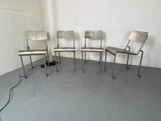 Image 1 of  Sillas de comedor arquitectónicas postmodernas de acero inoxidable, años 80, juego de 4