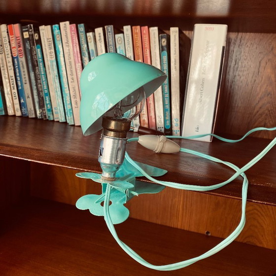 Image 1 of Small green metal mushroom clip-on lamp, vintage night light