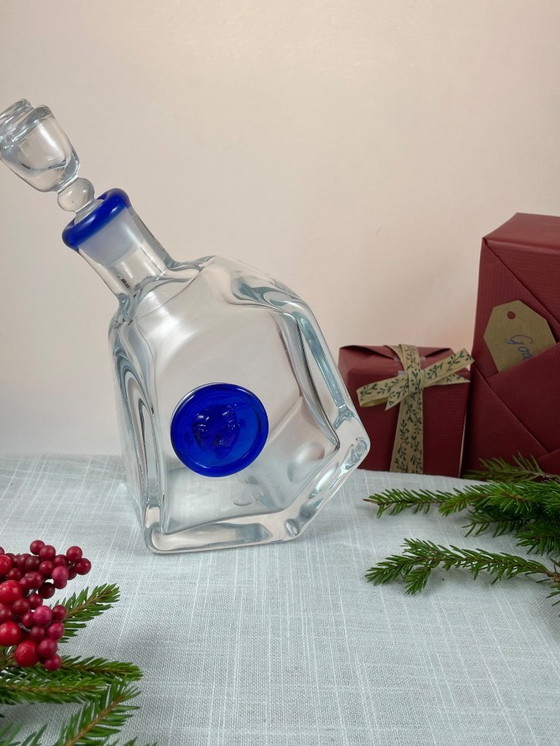 Image 1 of Art Glass Decanter – Attributed to Erik Höglund – Swedish Design – Frosted Brown & Clear Glass – Sculptural Bottle with Cork – S