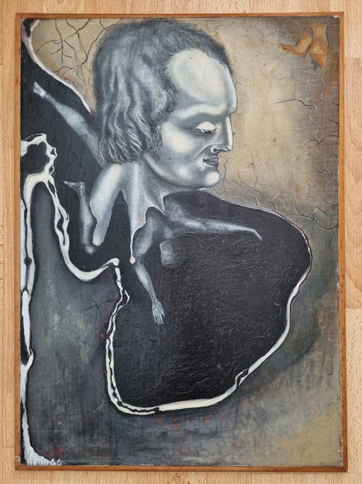 Hellmuth Eichner (1936–2012) – Oil painting “Politician” (1966) – decoratieve objecten, Canvas