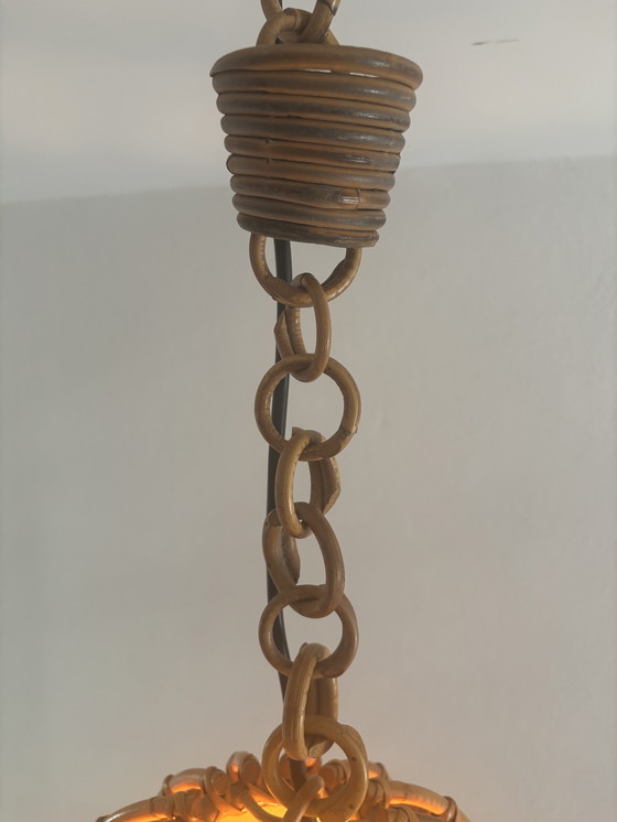 Image 1 of Jaren 70 boho rotan bamboe plafondlamp