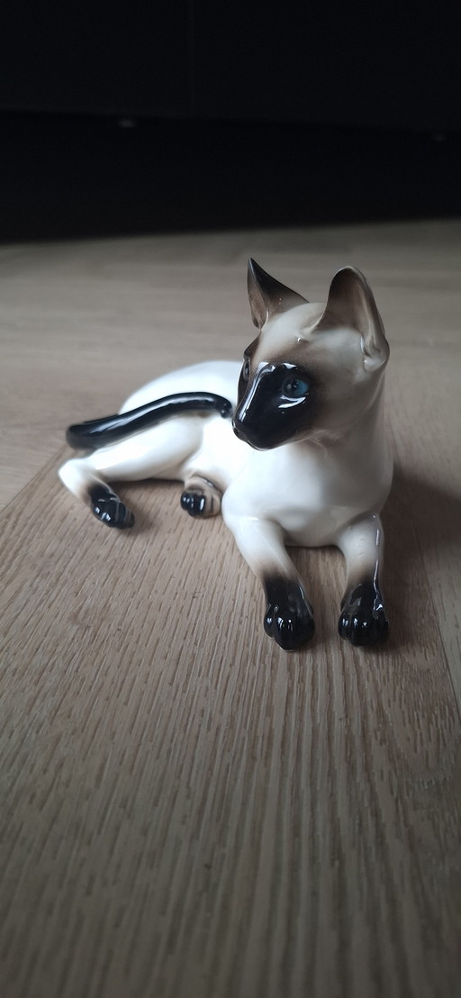 Gatto siamese in porcellana d'epoca – 17 cm