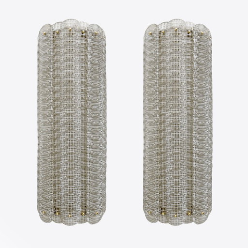 Paire d'appliques murales italiennes en verre de Murano de style moderne du milieu du siècle, modèle « Reticello », années 1990