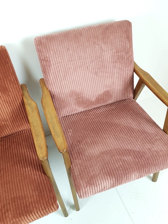 Image 1 of Set van 4 vintage fauteuils roze tinten nieuw gestoffeerd
