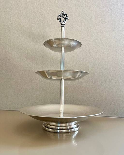 Vintage zilveren metalen displaystandaard - 3 niveaus