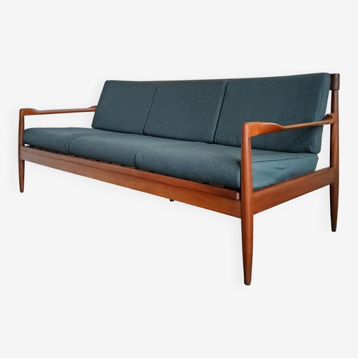 Vintage Scandinavische 3-zitsbank van massief hout