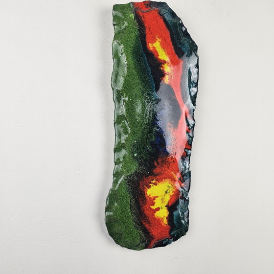 Image 1 of Vintage West-Duitse Fat Lava Muurplaquette Gemaakt Door Vulkan Keramik / Ostara Fliesen. Kleuren: Rood, Geel, Blauw en Groen.