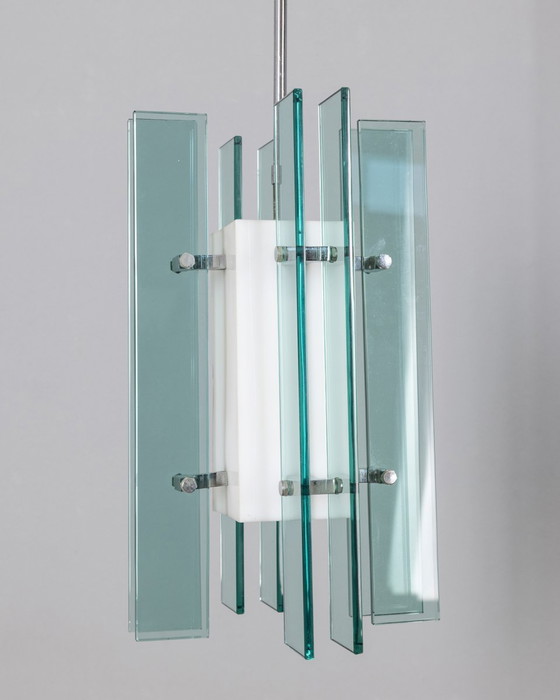 Image 1 of Vintage 60S kroonluchter in glas en plastic Italiaans ontwerp