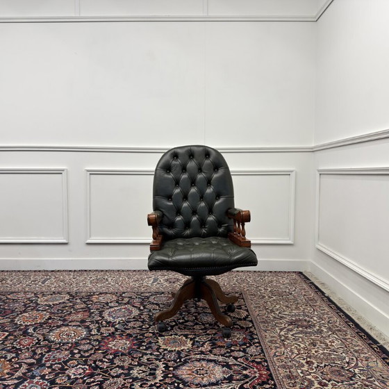 Sedia da Ufficio Chesterfield Inglese Verde President Chair – Sedie da ufficio, Leather, Wood (photo 2 of 7)