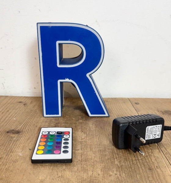 Image 1 of Vintage Blue Plastic Illuminated Letter R, 1970s