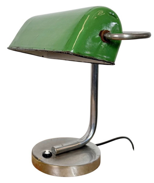 Vintage groene emaille bankierslamp, jaren 1950