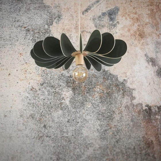 Image 1 of Suspension Hélice, 18 blades in rattan and fabric (customizable shade)