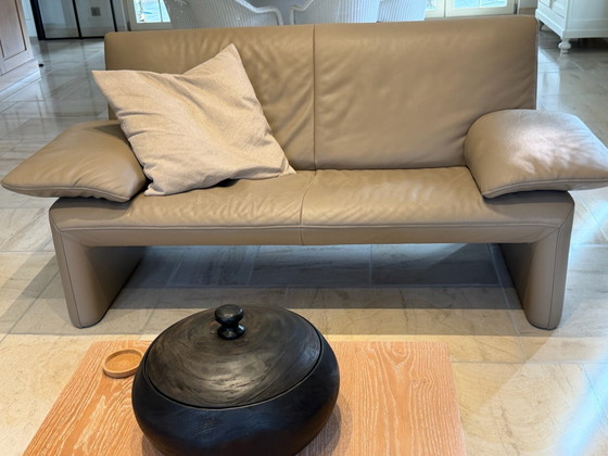 Salon Jori Linea + poef, 3-5 zitsbanken, Leer, Beige (foto 3 van 6)