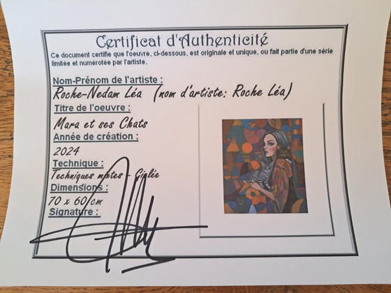 Image 1 of Léa ROCHE - Mara et ses chats - Lithographie d'artiste