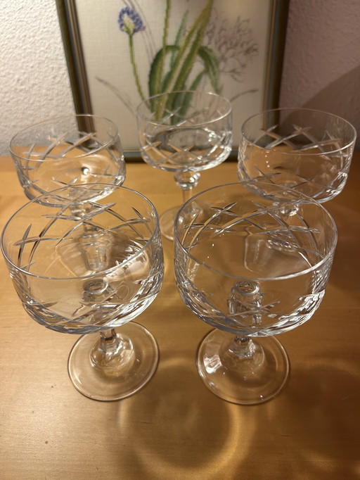 5 grote kristallen champagne coupes 
