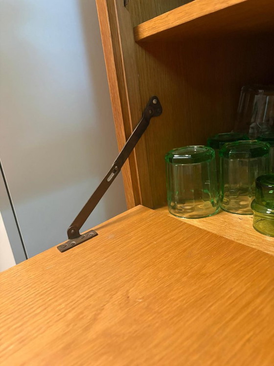 Meuble bar en bois avec porte abattante, marron clair, MTP, Vintage (photo 7 sur 7)